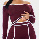 Krystelle Off-Shoulder komplekts ar izteiksmīgiem svītrainiem akcentiem