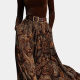 Liliya Vintage Stretch Velvet Komplekts ar Paisley Maxi Svārkiem