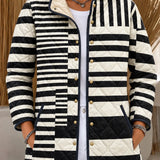Gloria | Melna un balta svītrota quiltota jaka